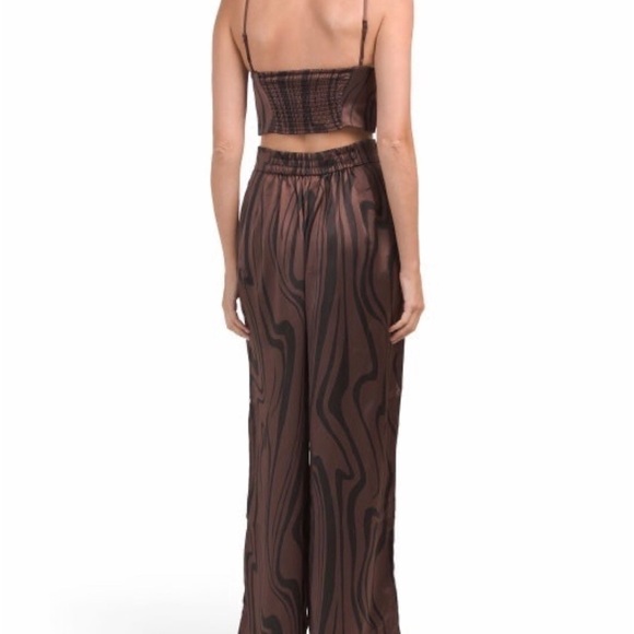 House Of Harlow 1960 Ànimal Print Black Brown Satin Wide Leg Pants - Picture 2 of 7